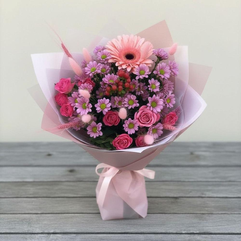 Букет цветов из: Розы, Герберы и Хризантемы в Гидроузел