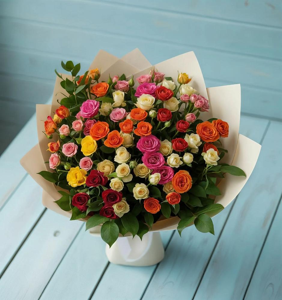 Букет Микс из разноцветных кустовых роз в Гидроузел