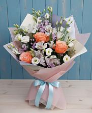 Букет цветов из:  Лизиантусы, Розы, Альстромерии и Гипсофила в Гидроузел